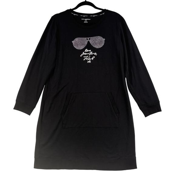 Karl Lagerfeld Dresses & Skirts - Karl Lagerfeld T-Shirt Dress Size M Black Silver Sequin Embellished Stretch